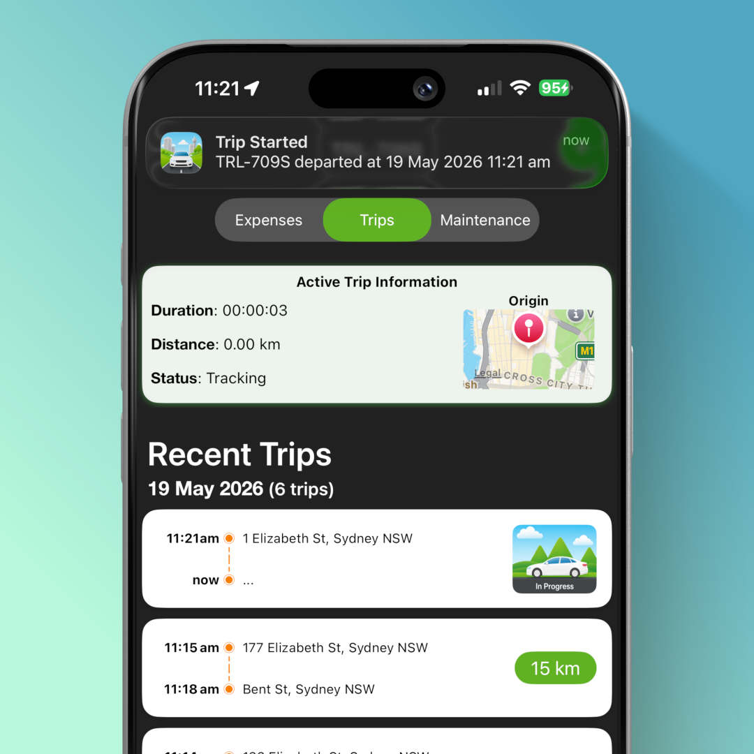 Mileage tracker app showing automatically recorded trips